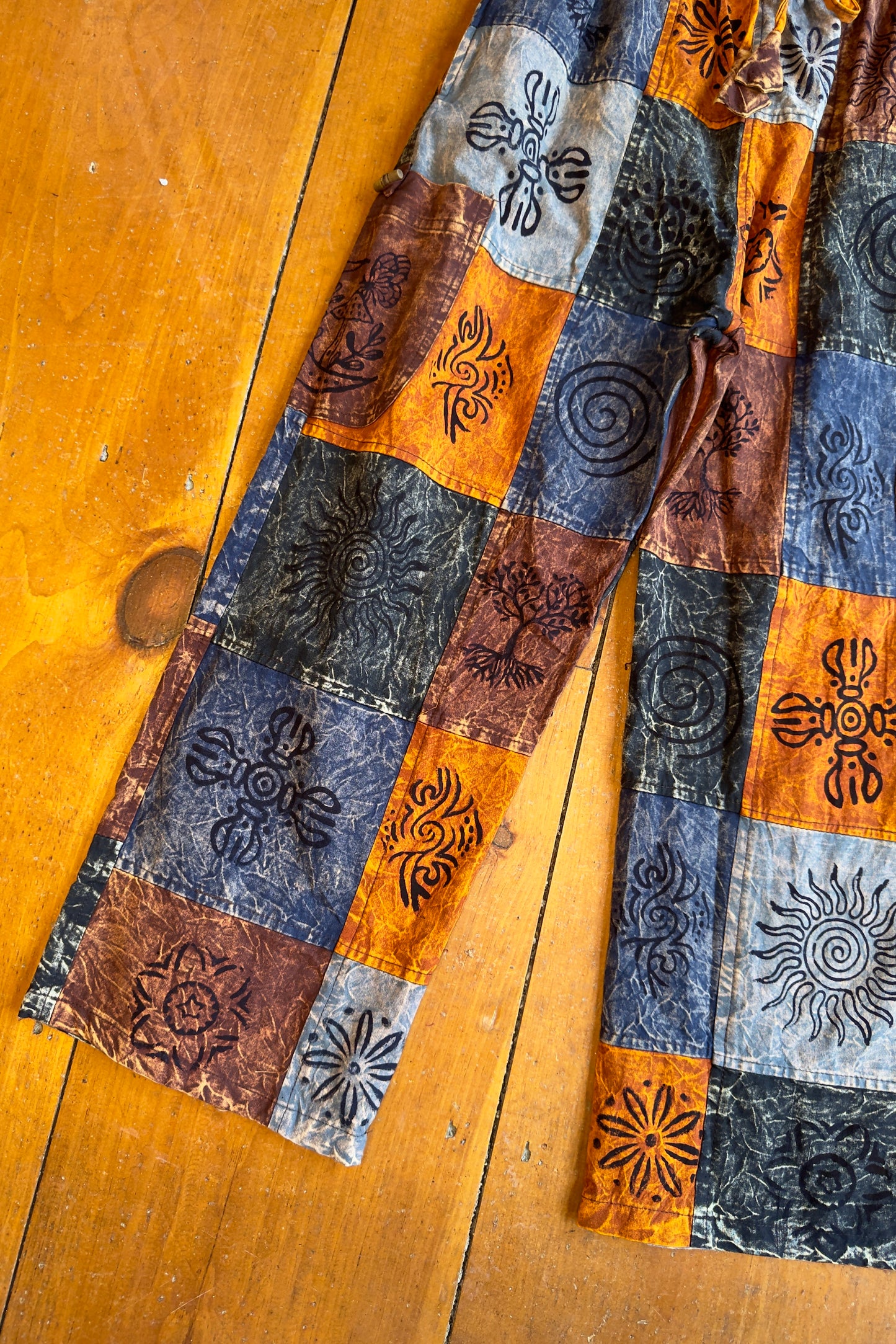 Orange Patchwork Block Print Pant