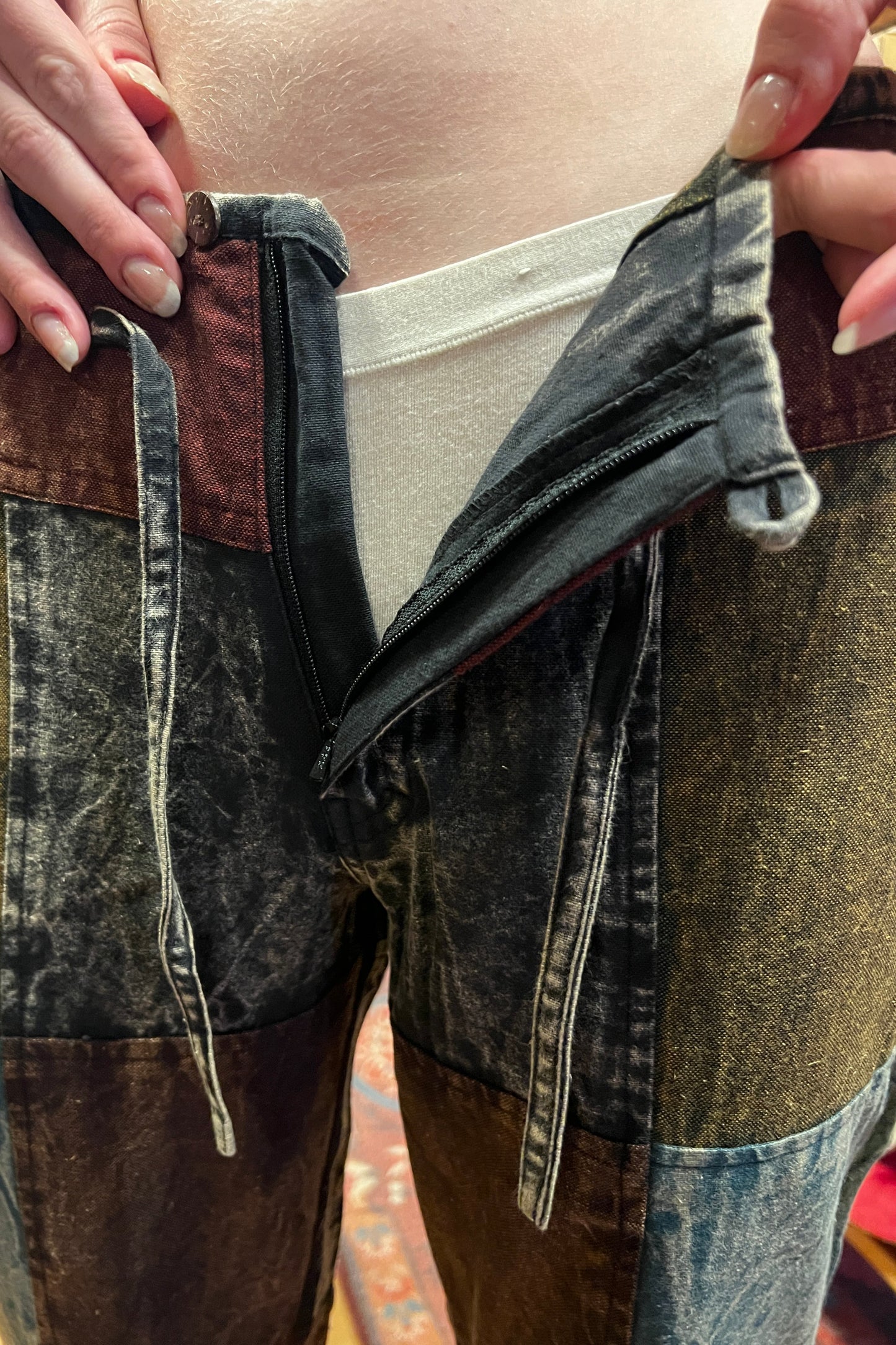 Multi-Color Stonewash Patch Trousers