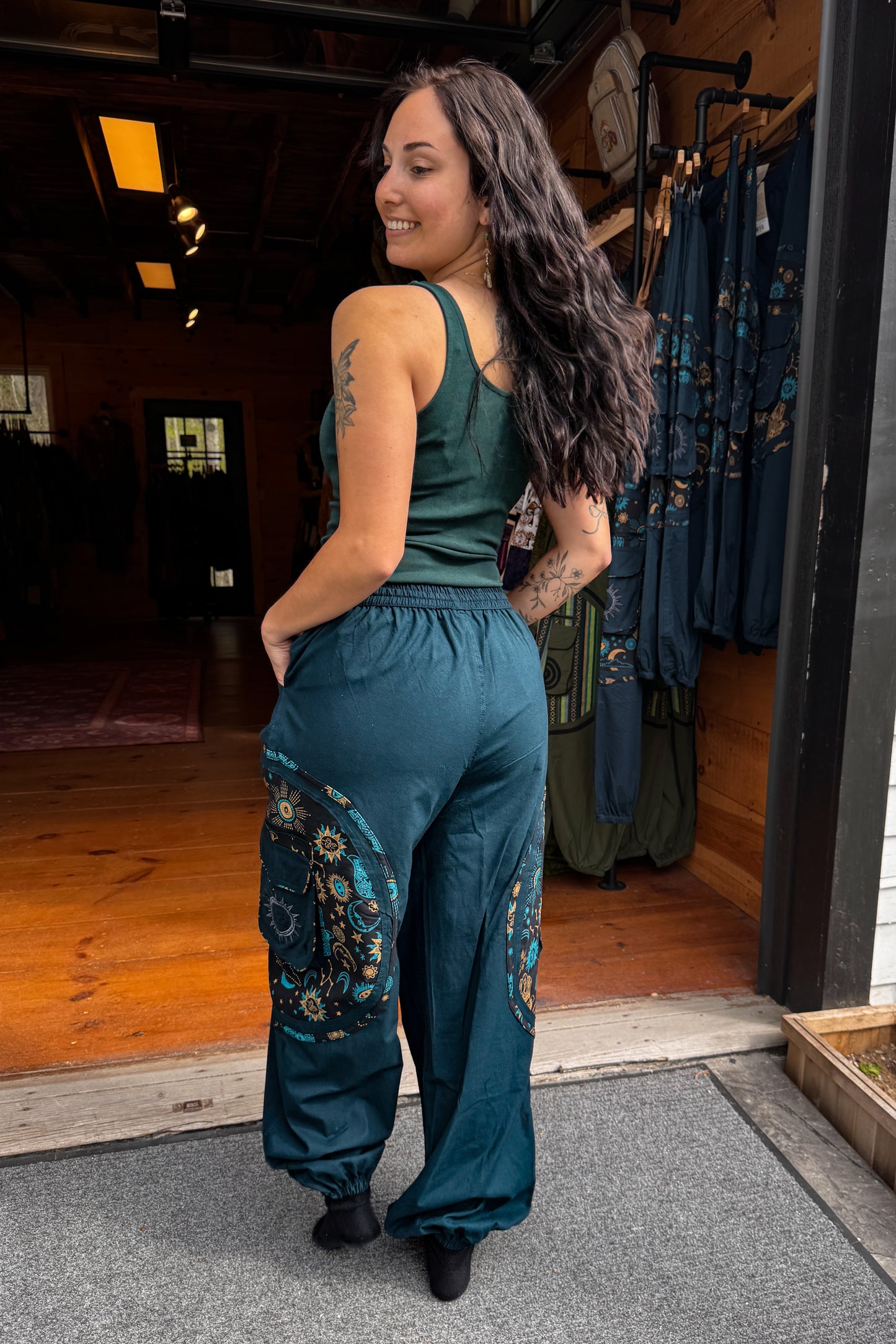 Unisex Baggy Jogger Cargos w/ Sun and Moon Print