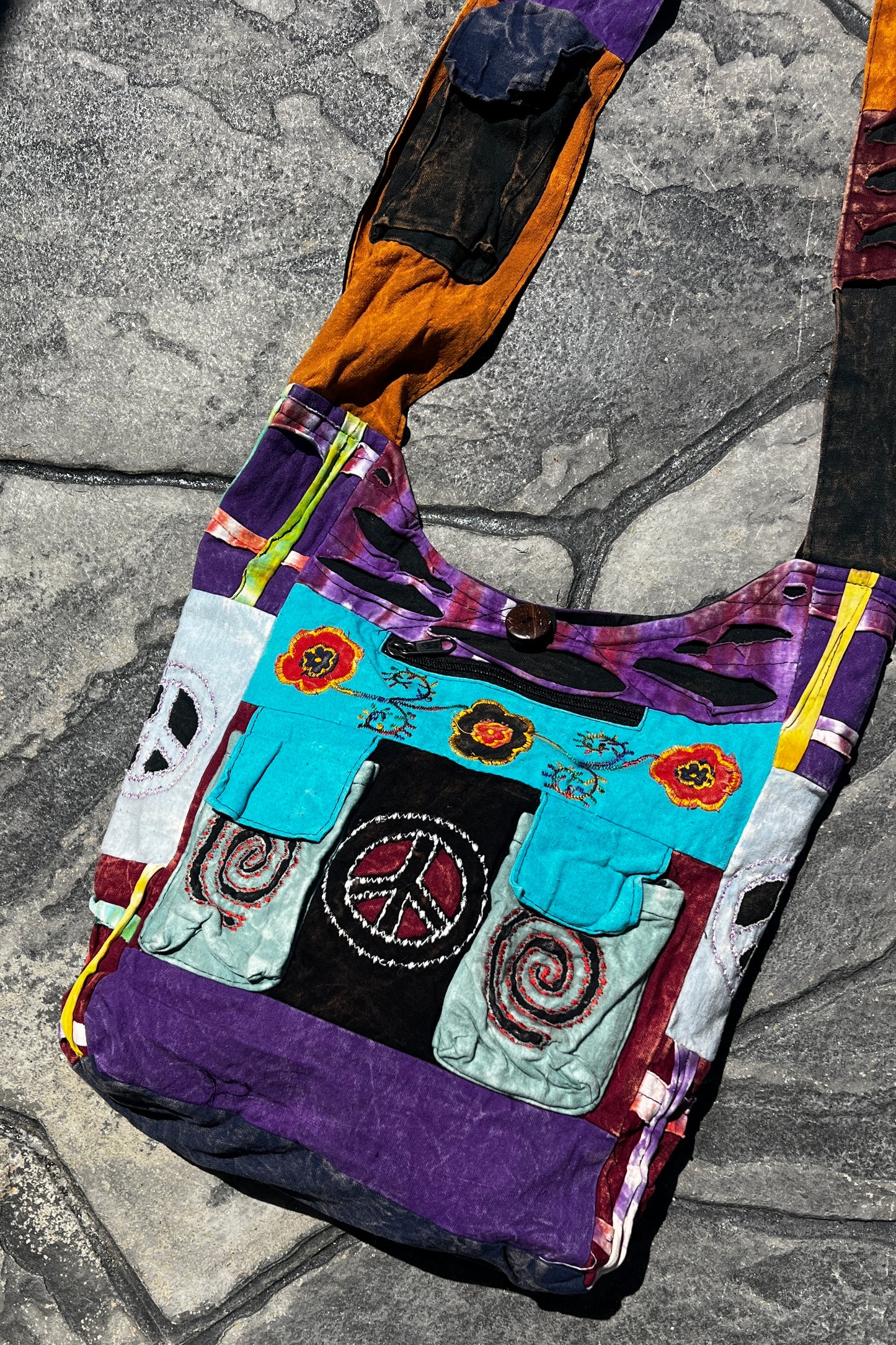 Crossbody Multi-Color Stitched Design Bag w/ Cell Pockets