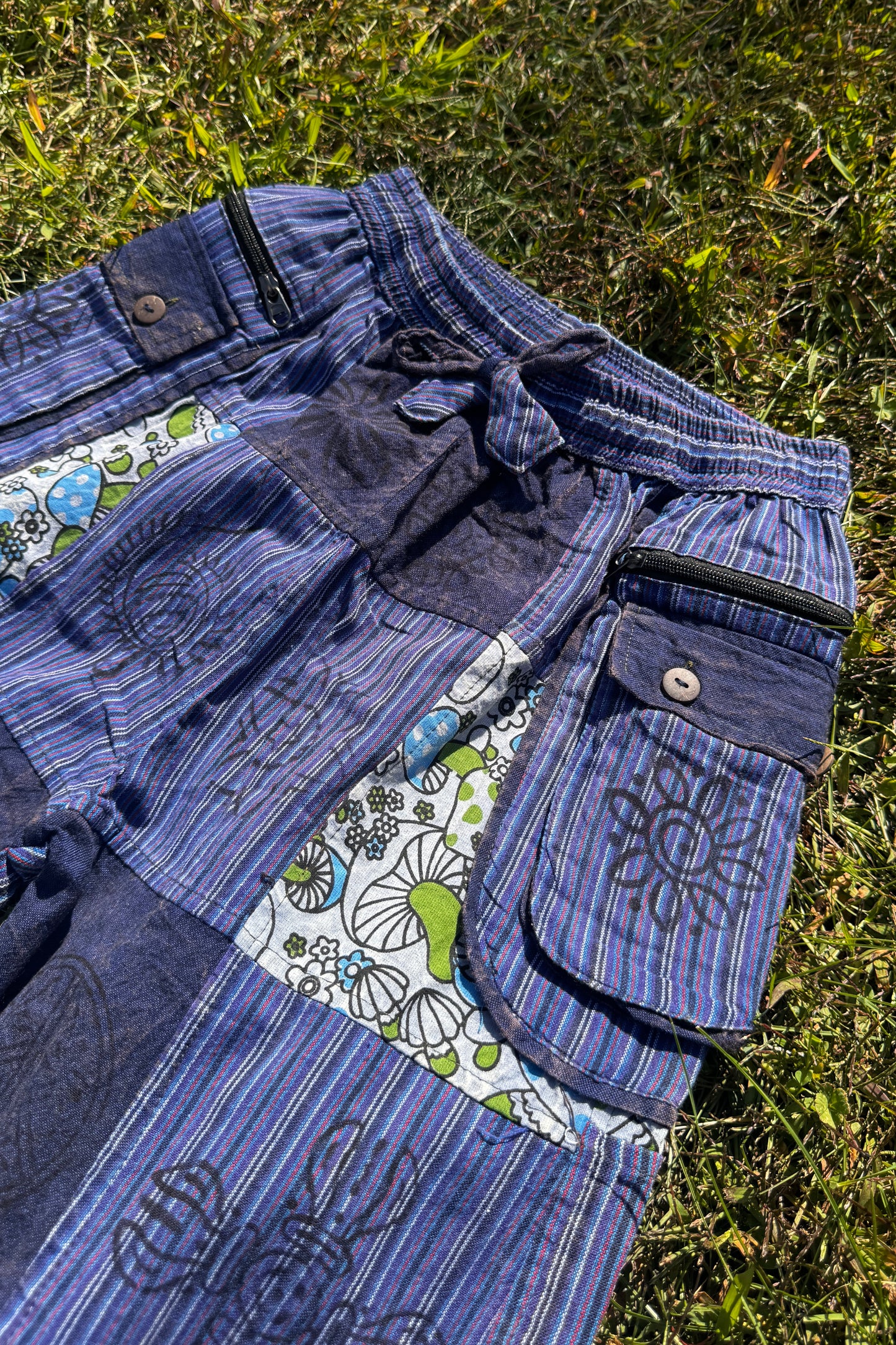 Multi-Blue Patch Mushroom Pant