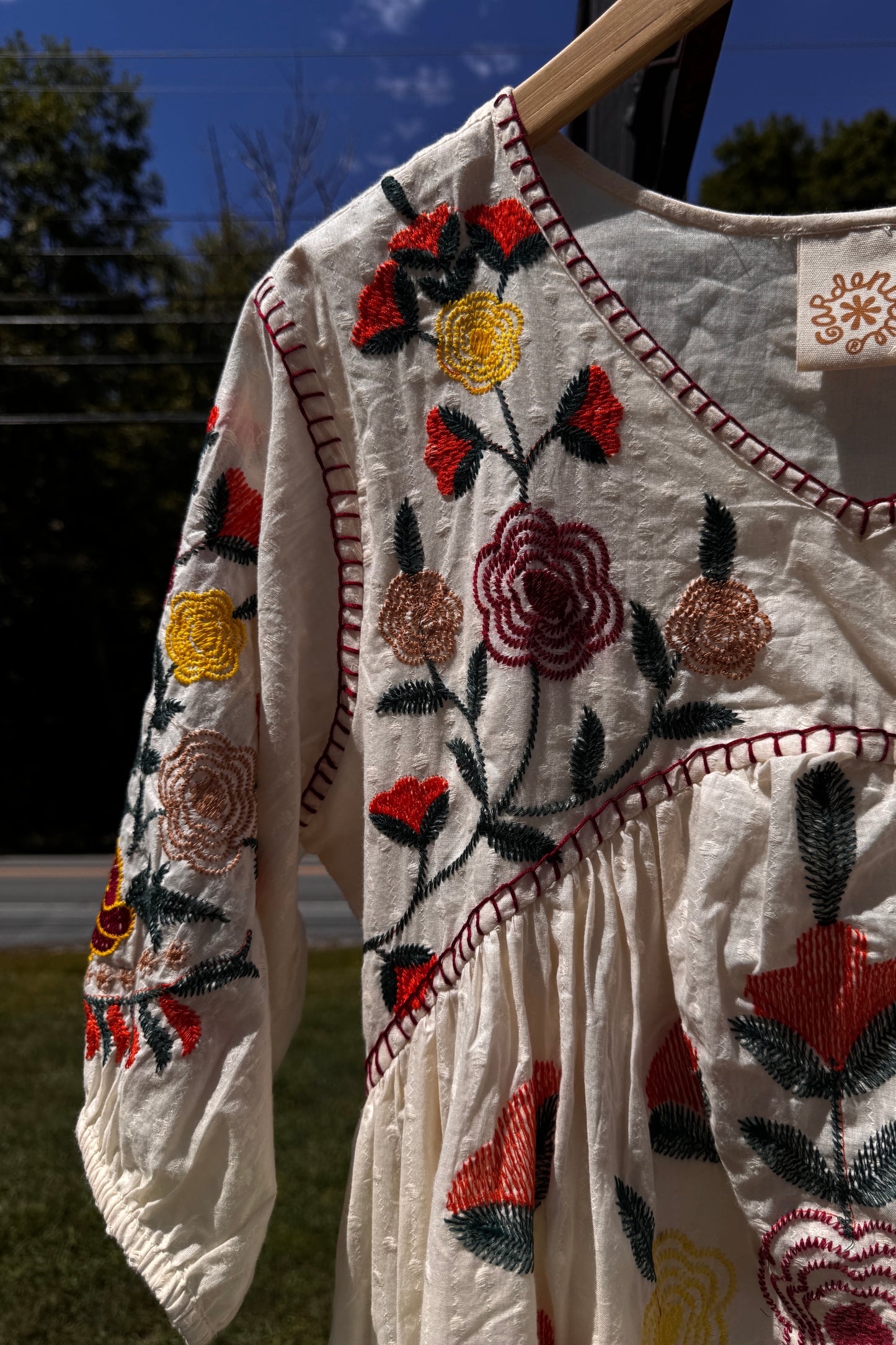 Floral Embroidered Short Sleeve A-Line Dress