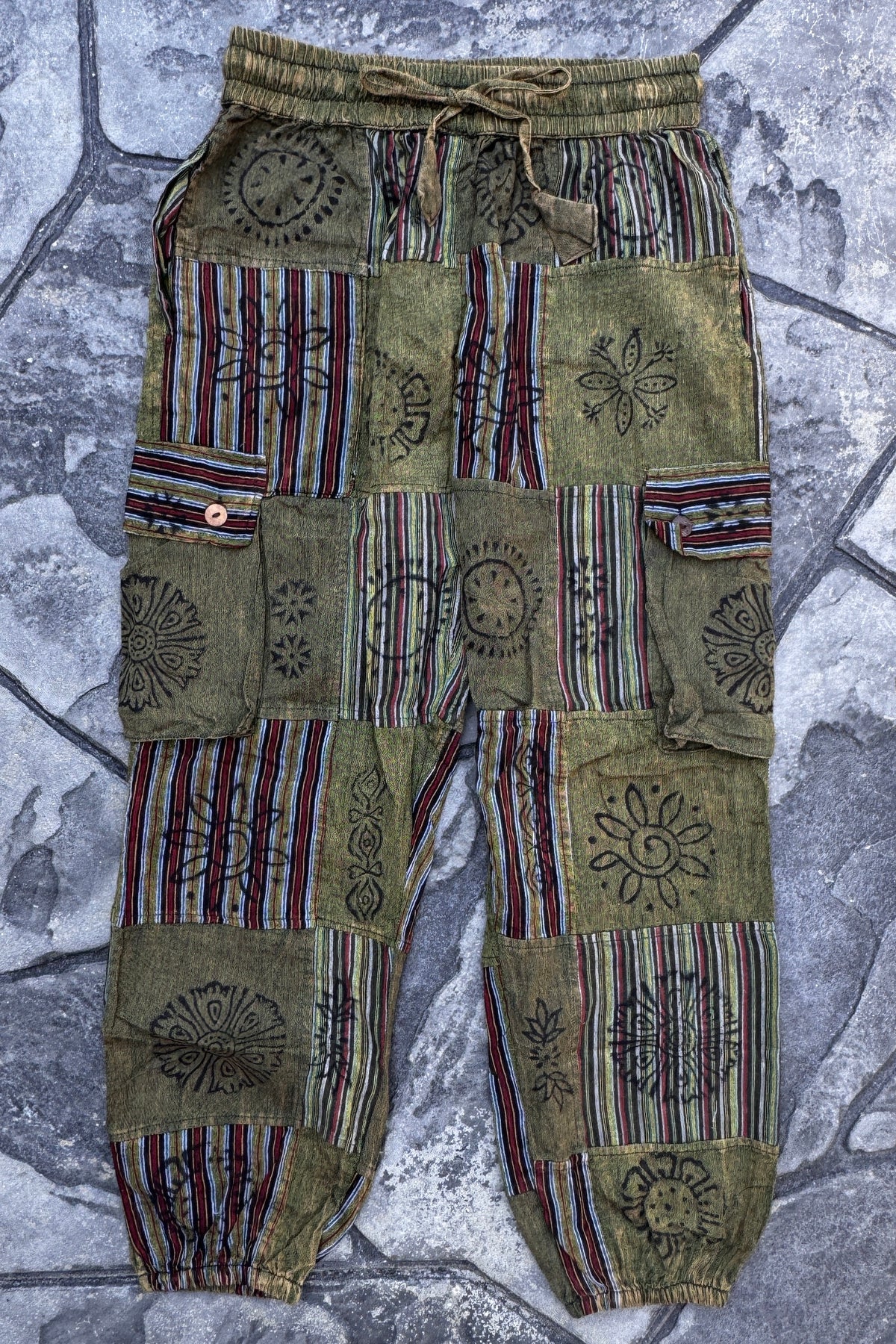 Sage Patchwork Joggers with Cargo Pockets