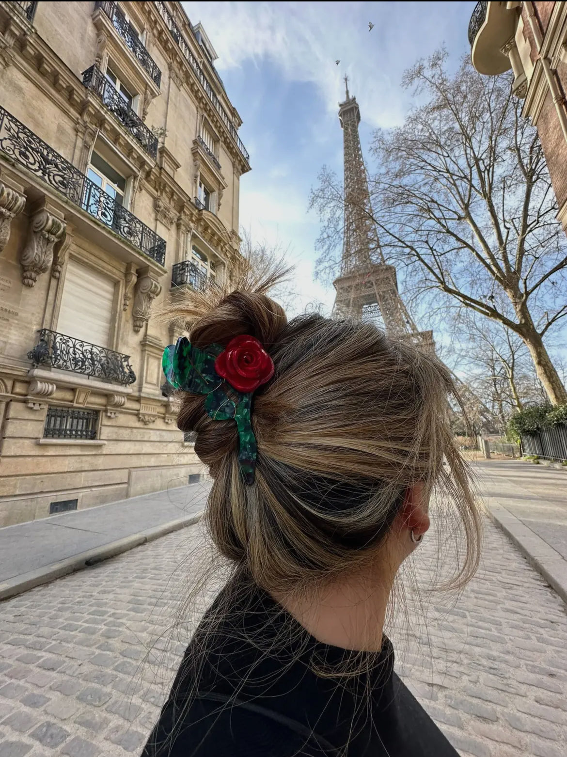 Handmade Origami Rose Stem Hair Clip in Red