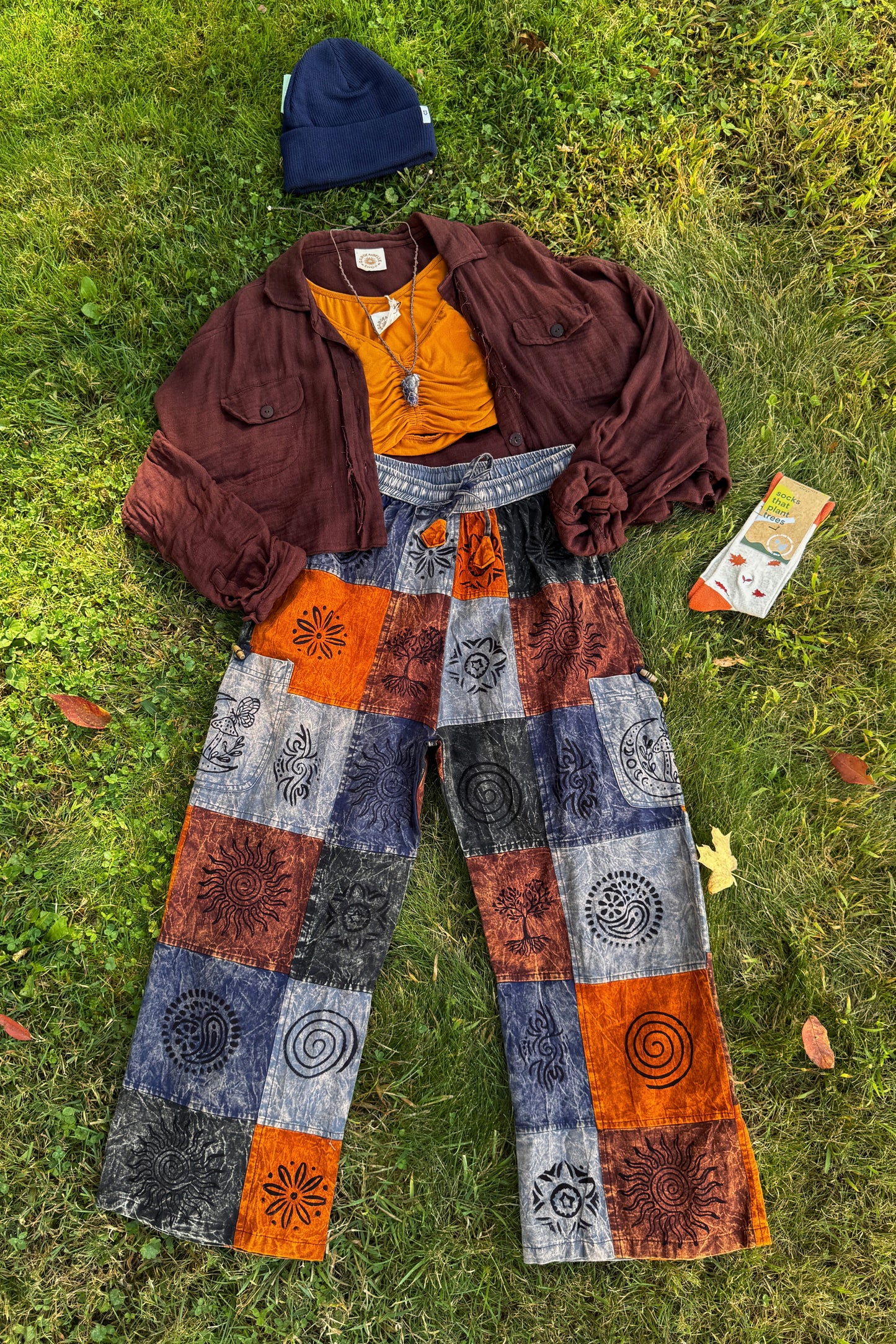 Orange Patchwork Block Print Pant