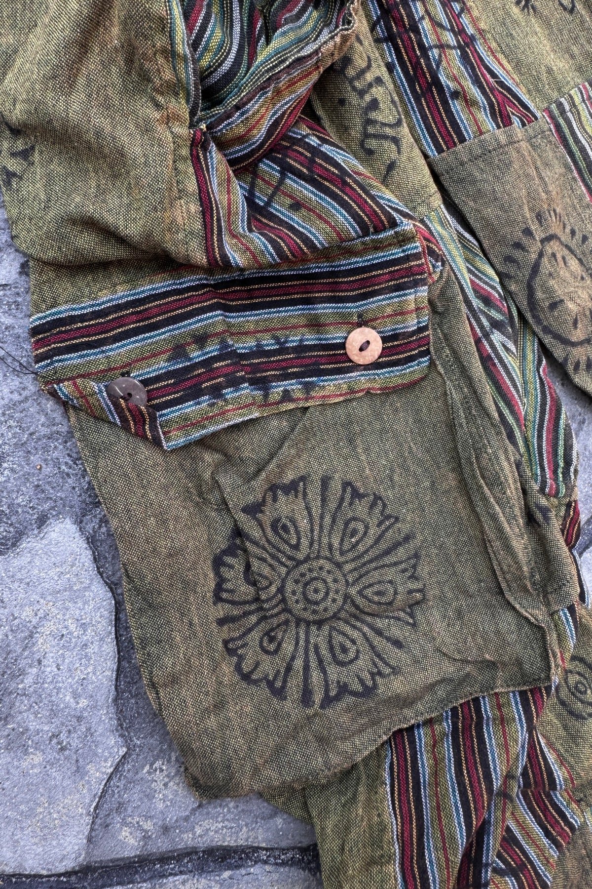 Sage Patchwork Joggers with Cargo Pockets