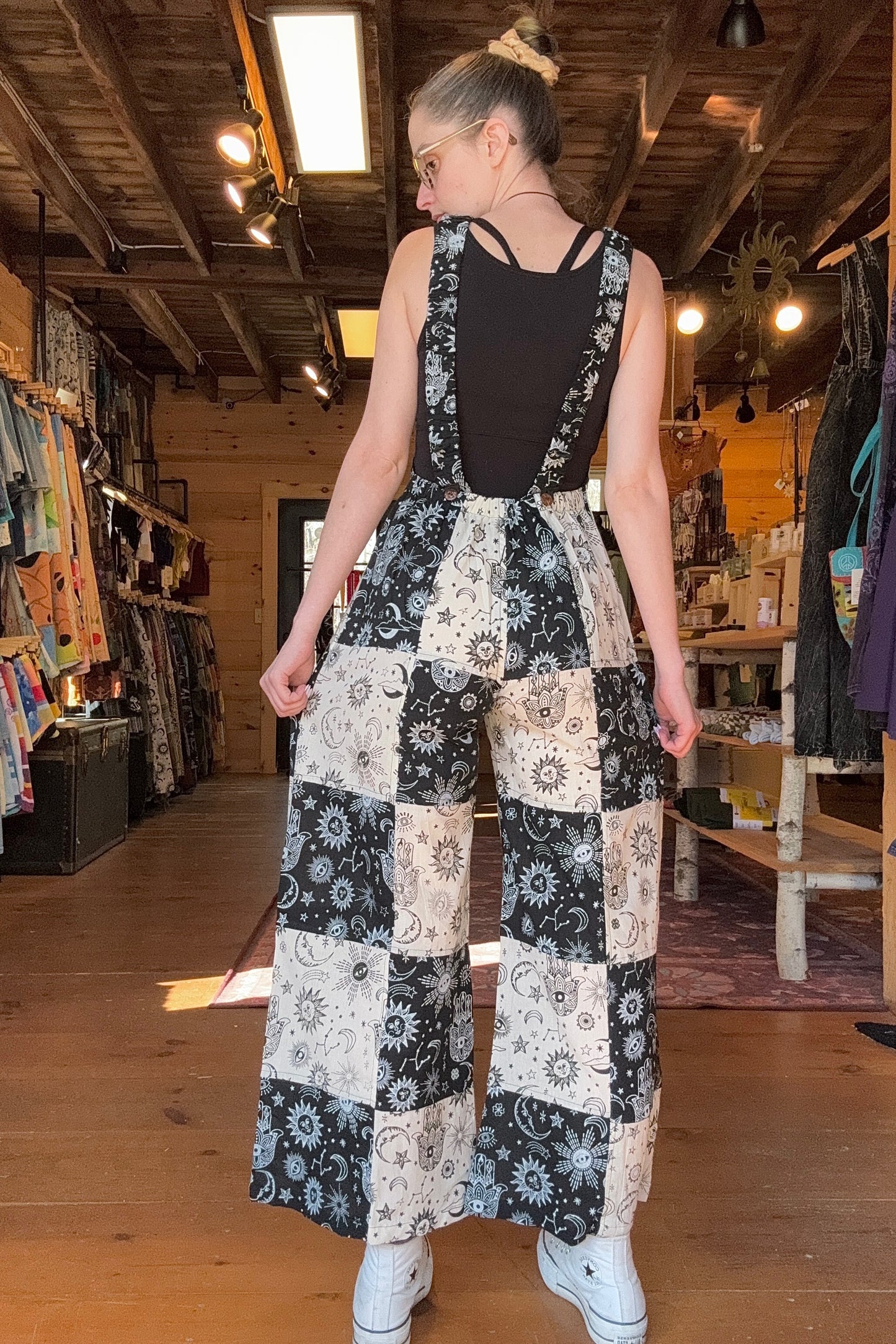 Wide Leg Palazzo Jumpsuit w/ Moon Print