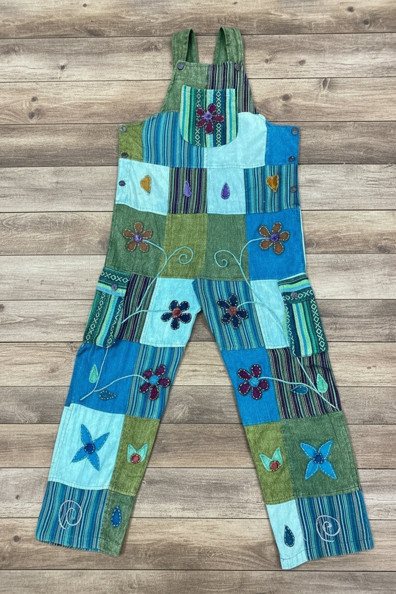 Embroidered Flower Overalls