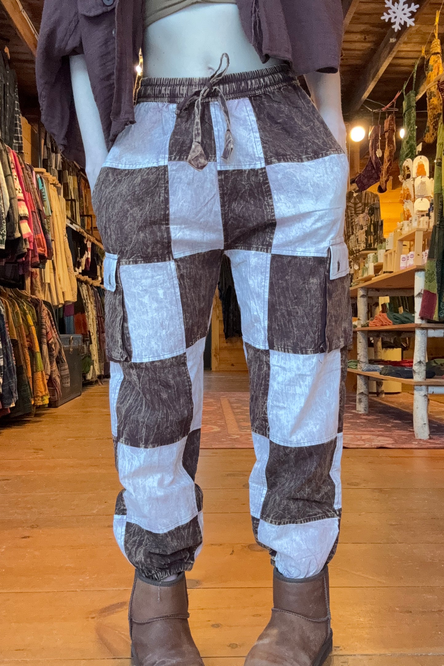 LAST CALL SIZE XL | Cotton Patchwork Brown Mountain Cargo Joggers