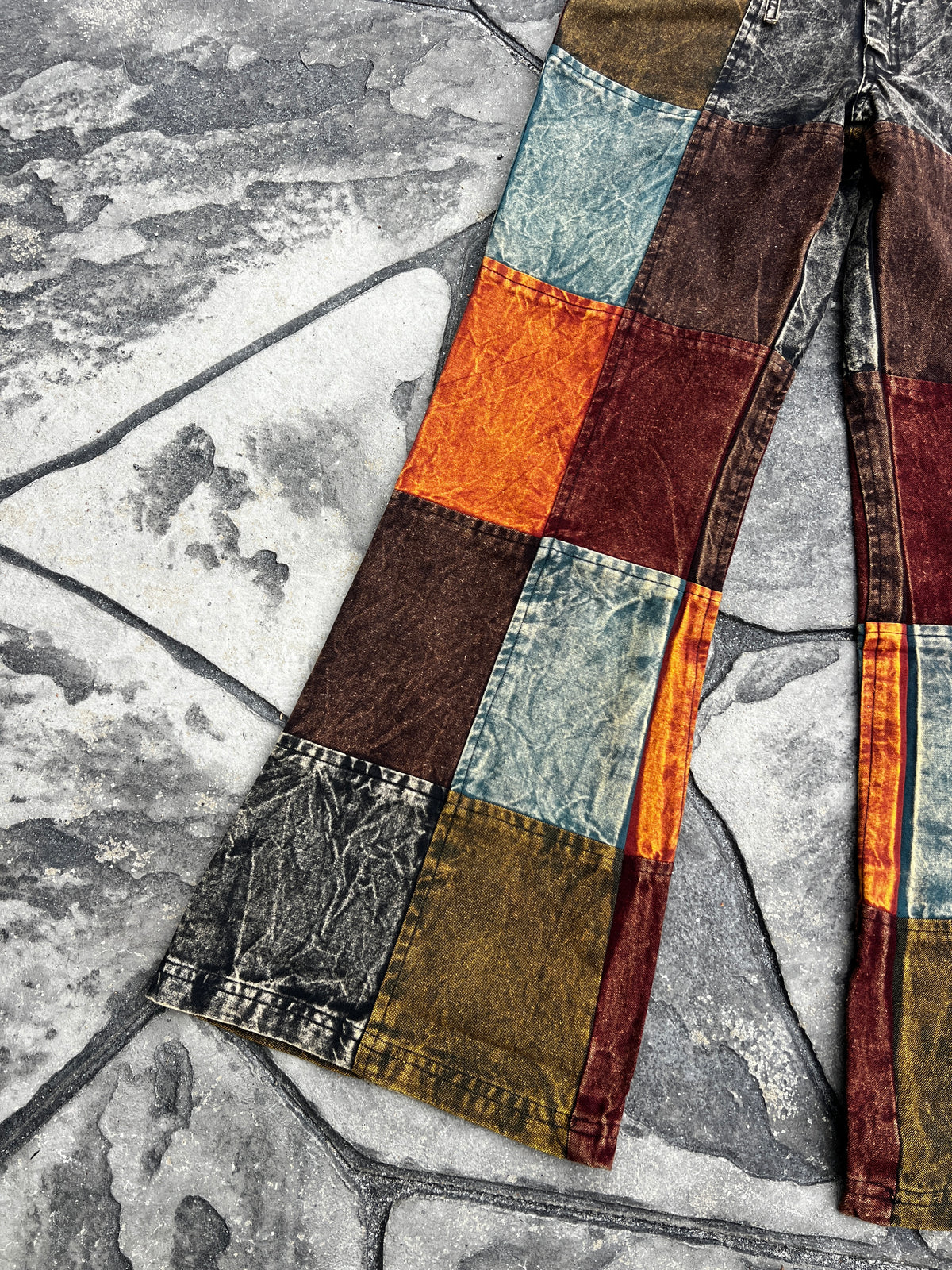 Multi-Color Stonewash Patch Trousers