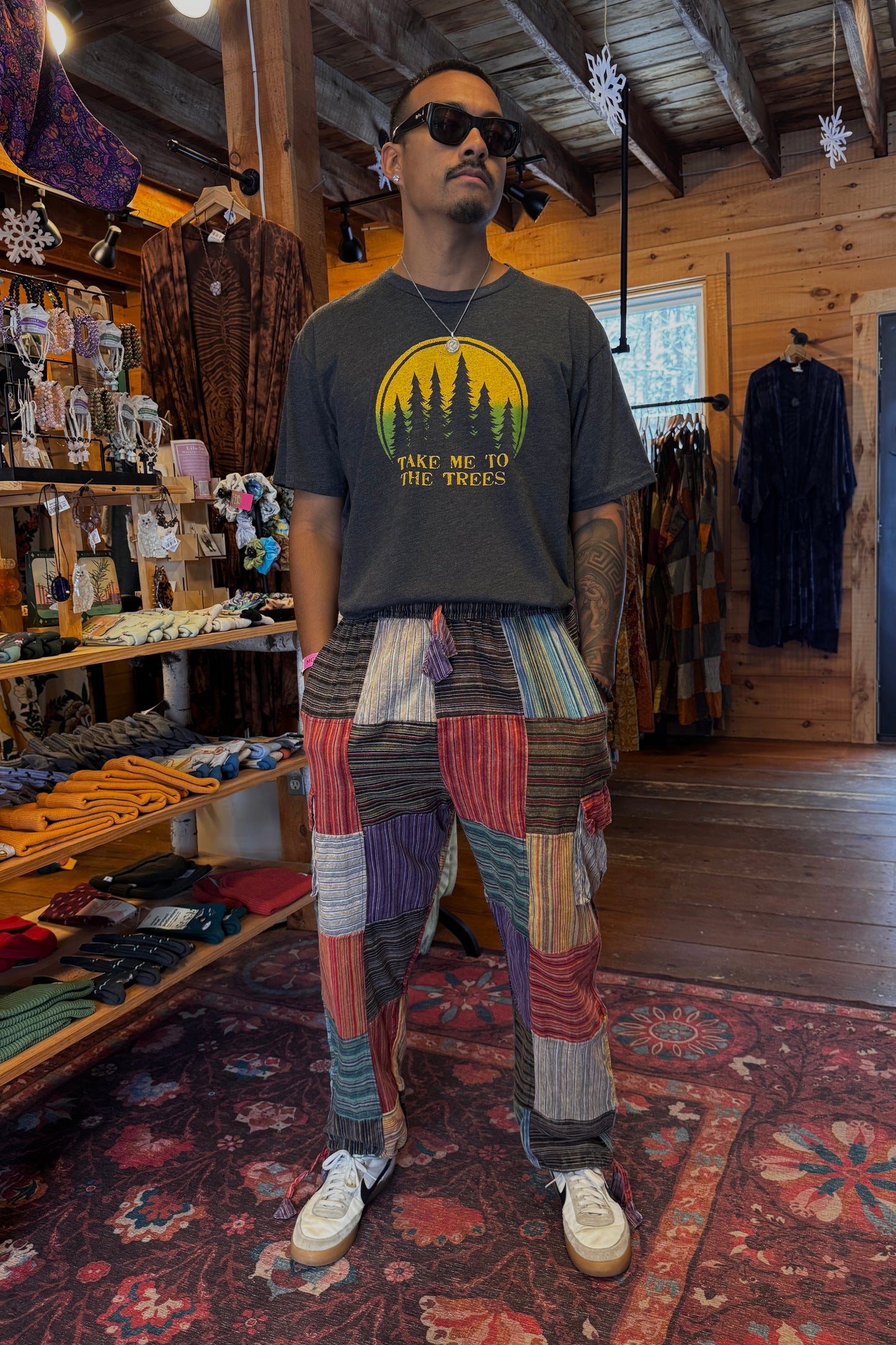 Stripe Patchwork Pant w/ Tie Cuffs