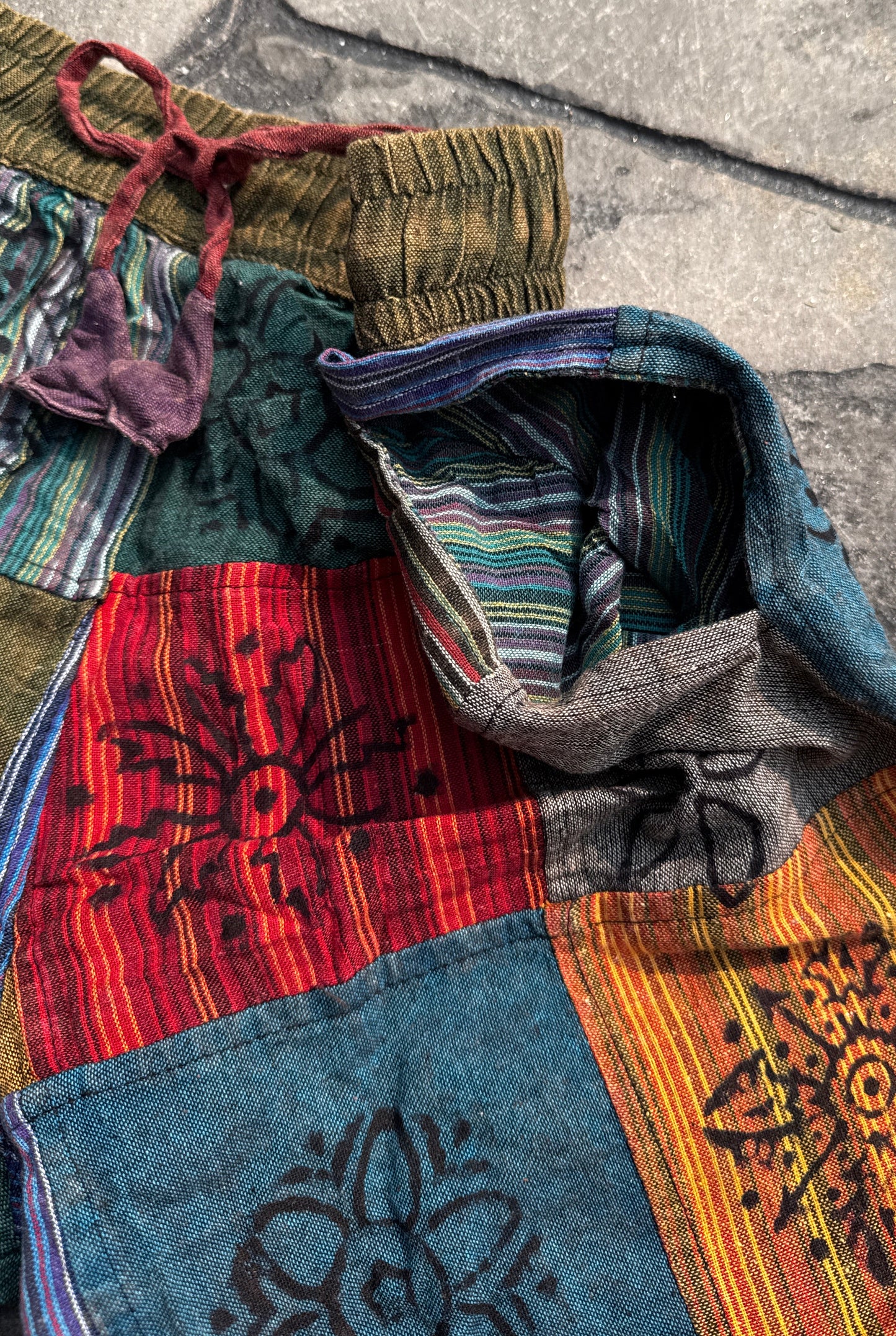 Unisex Multi-Color Patch Shorts w/ Stamp Detail