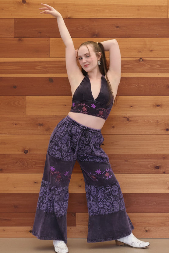 Paisley Embroidered Wide Leg Pants