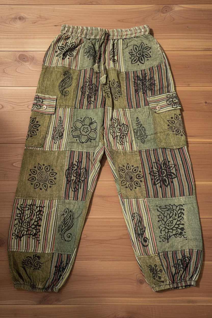 LAST CALL SIZE XL | Sage Patchwork Joggers with Cargo Pockets