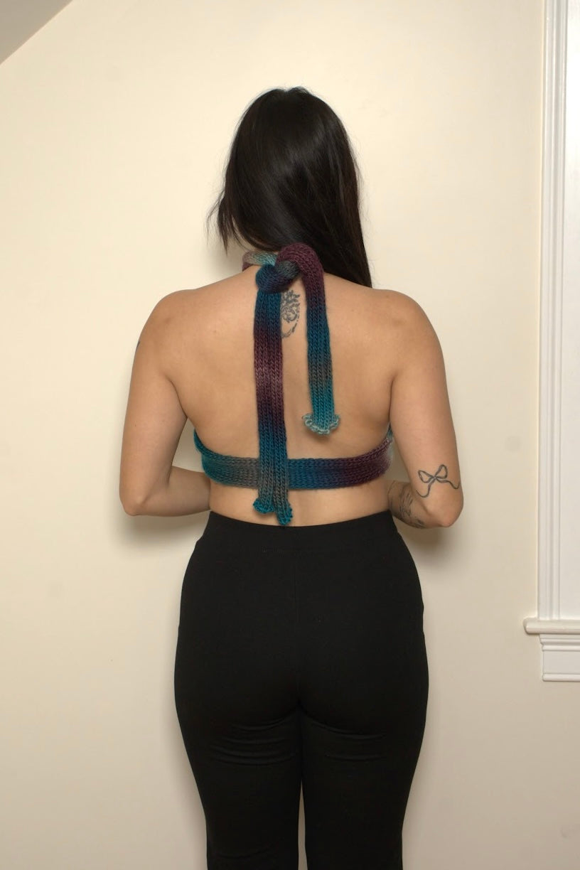 Purple & Teal Criss Cross Halter Top w/ Charm Detail