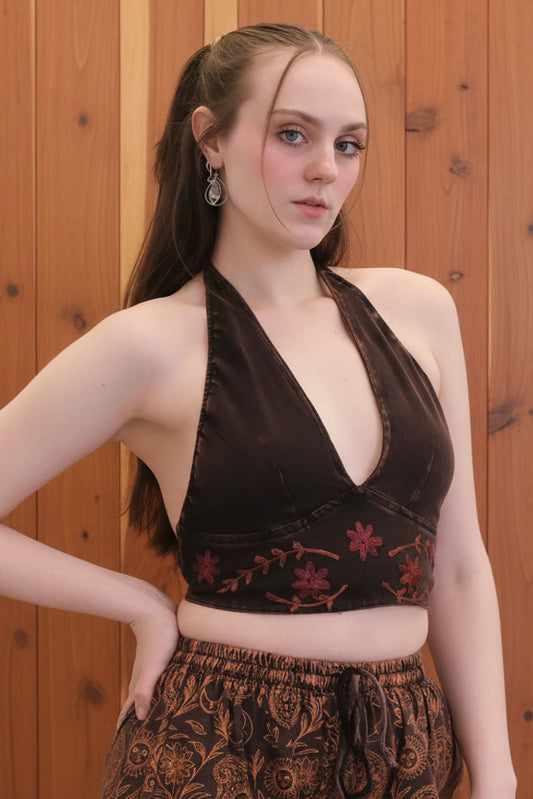 Paisley Embroidered Reversible Halter Top