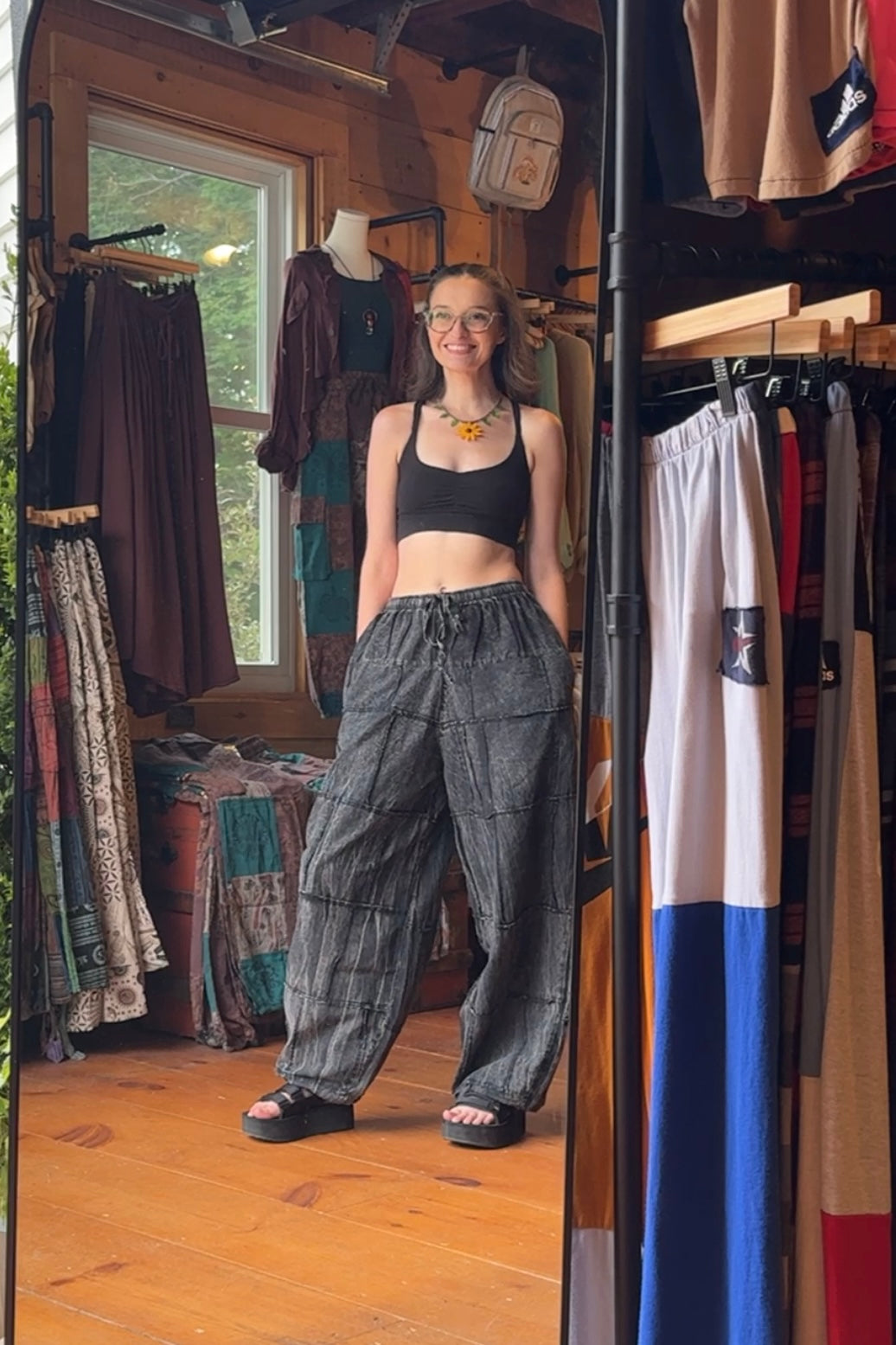 Recycled Patchwork Elastic Waist Joggers