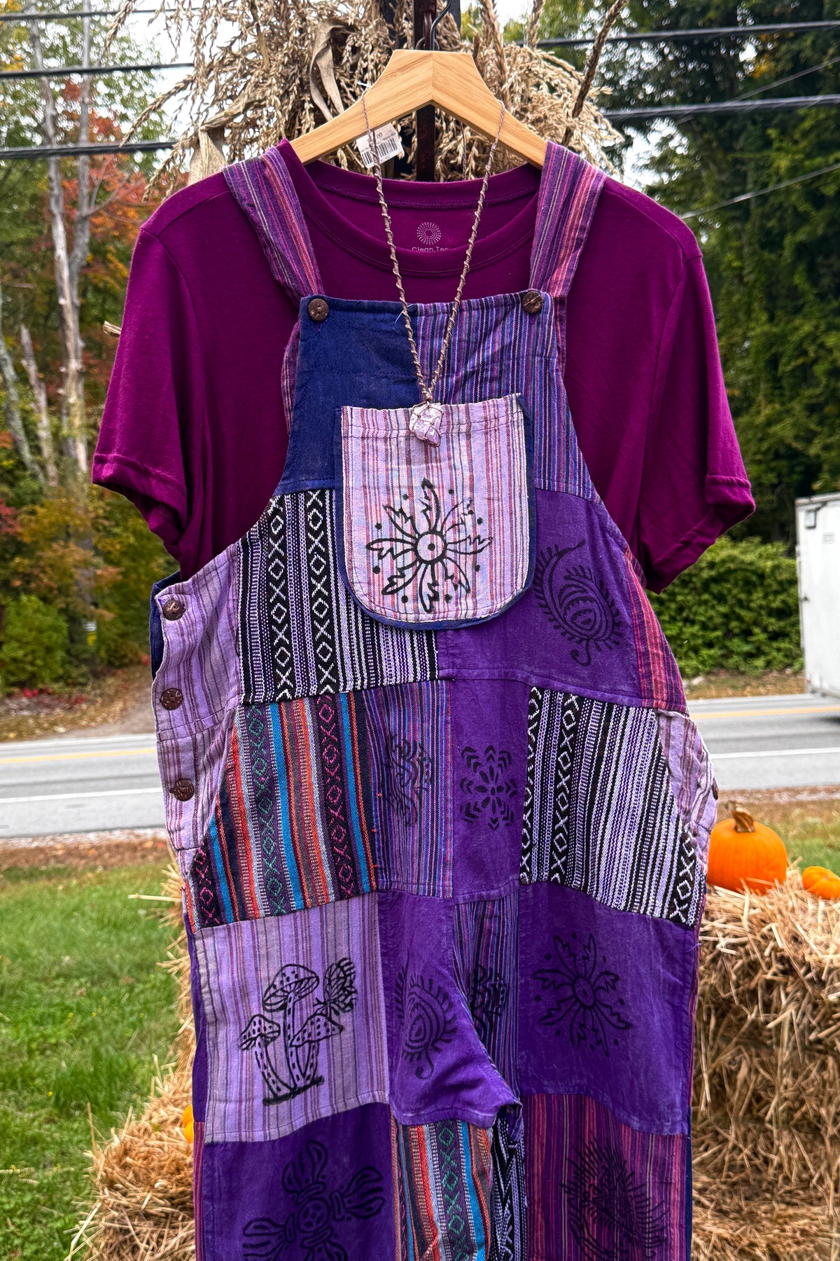 Patchwork Overalls in Purple
