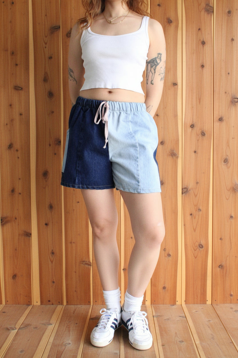 Upcycled Denim Drawstring Shorts