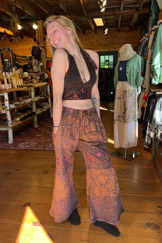 Paisley Embroidered Wide Leg Pants