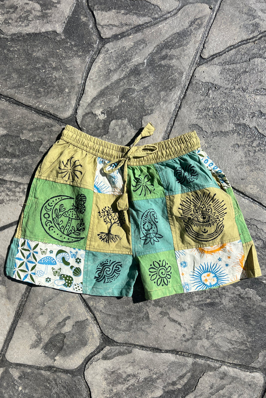 Green Block Print Patch Shorts