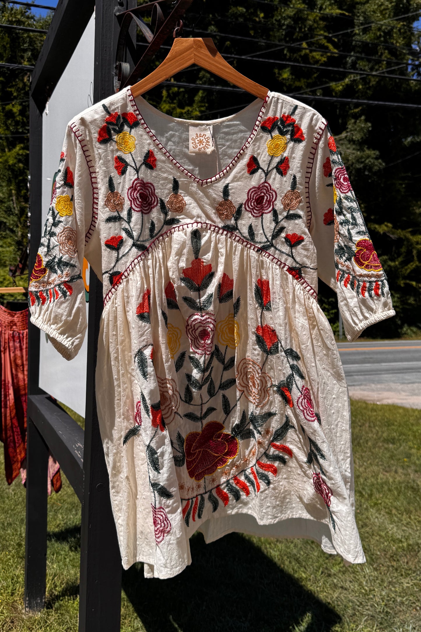 Floral Embroidered Short Sleeve A-Line Dress