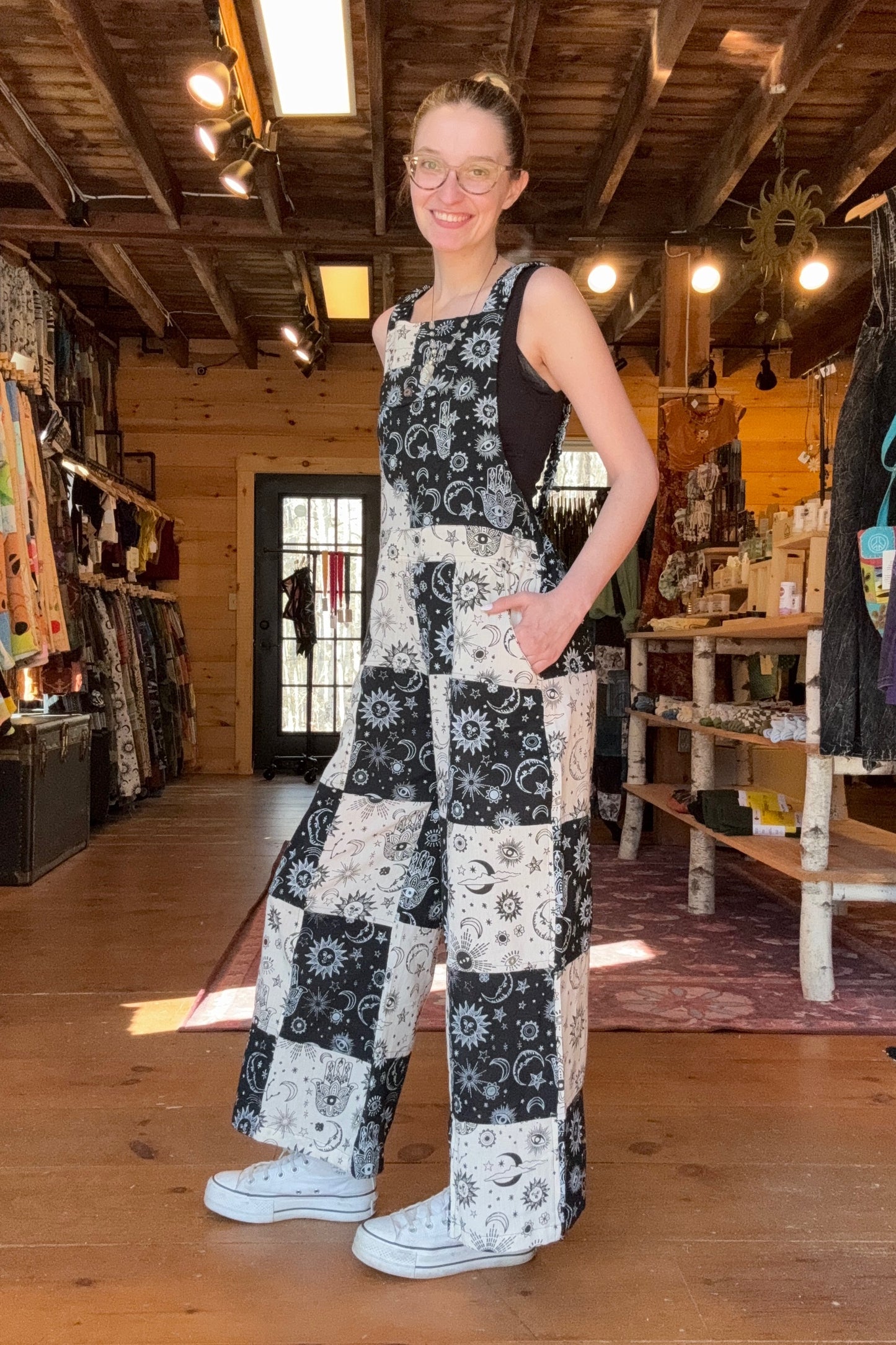 Wide Leg Palazzo Jumpsuit w/ Moon Print