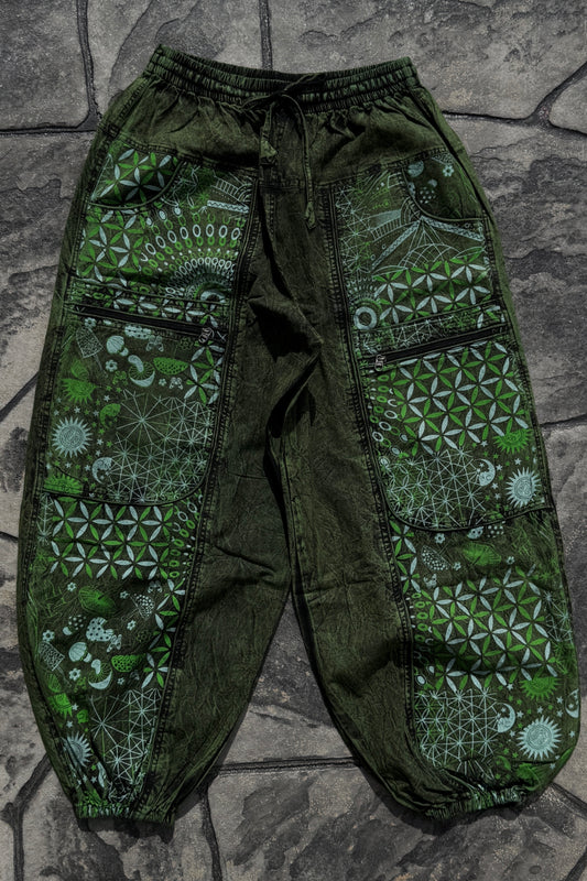 Baggy Pant in Green w/ Zipper Pockets