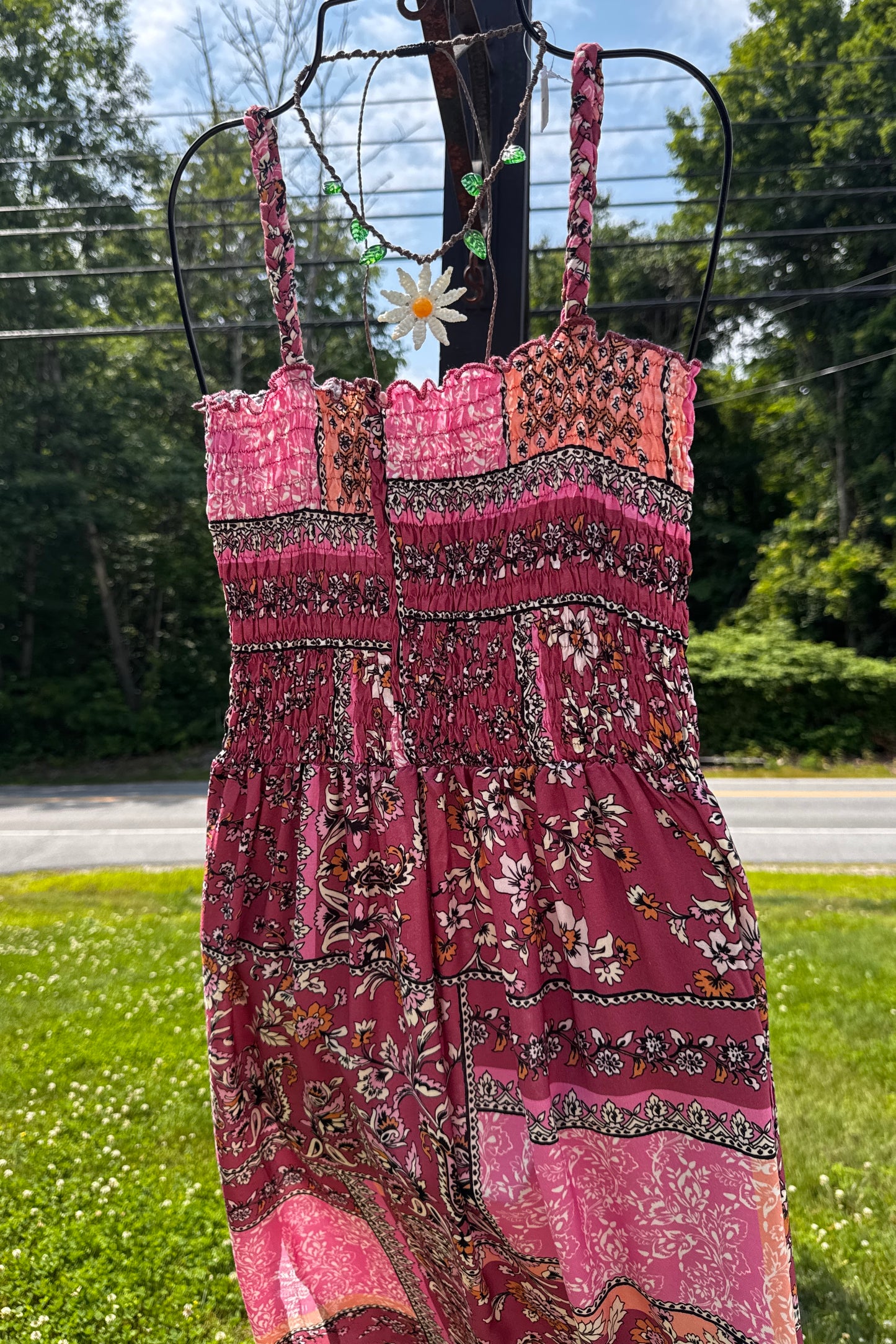 Smock Top Floral Print Dress w/ Pockets