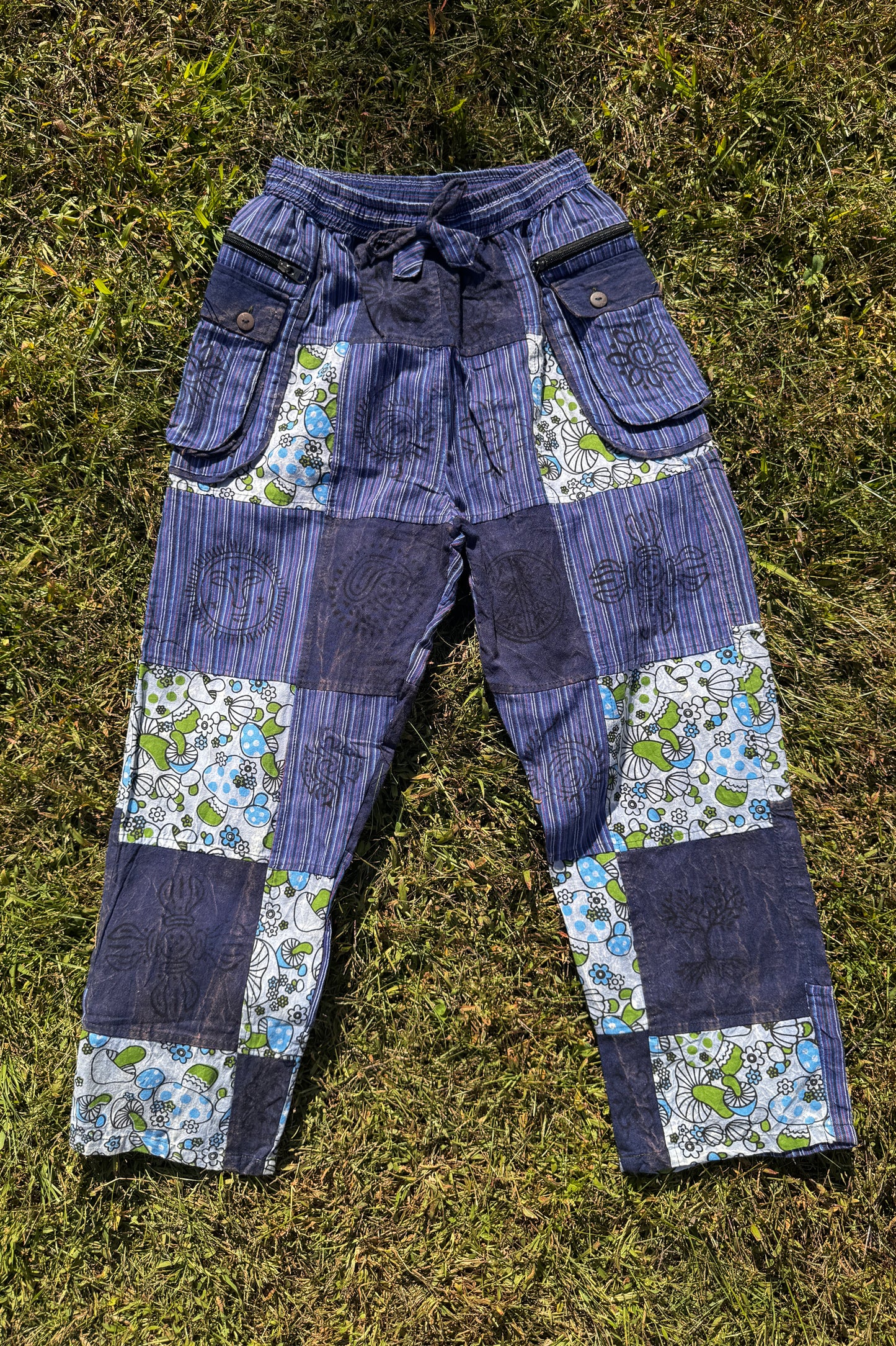 Multi-Blue Patch Mushroom Pant