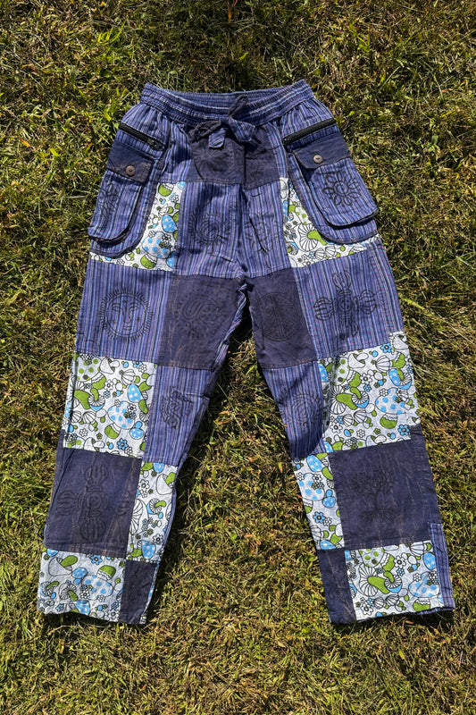 Multi-Blue Patch Mushroom Pant