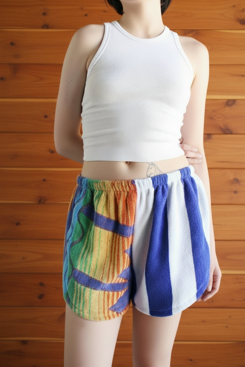 Curved Cut Hem Upcycled Towel Shorts