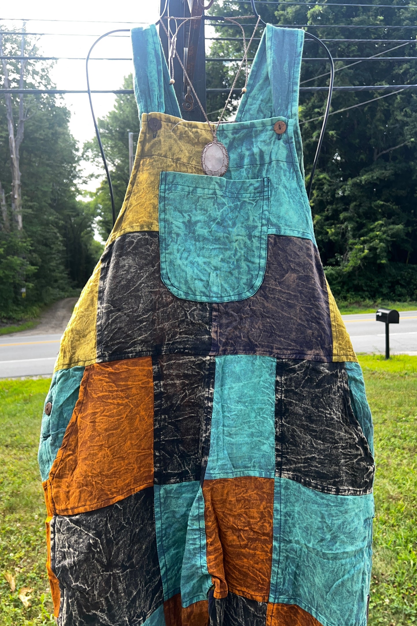 Earth Tone Patch Overalls w/ Elastic Cuffs