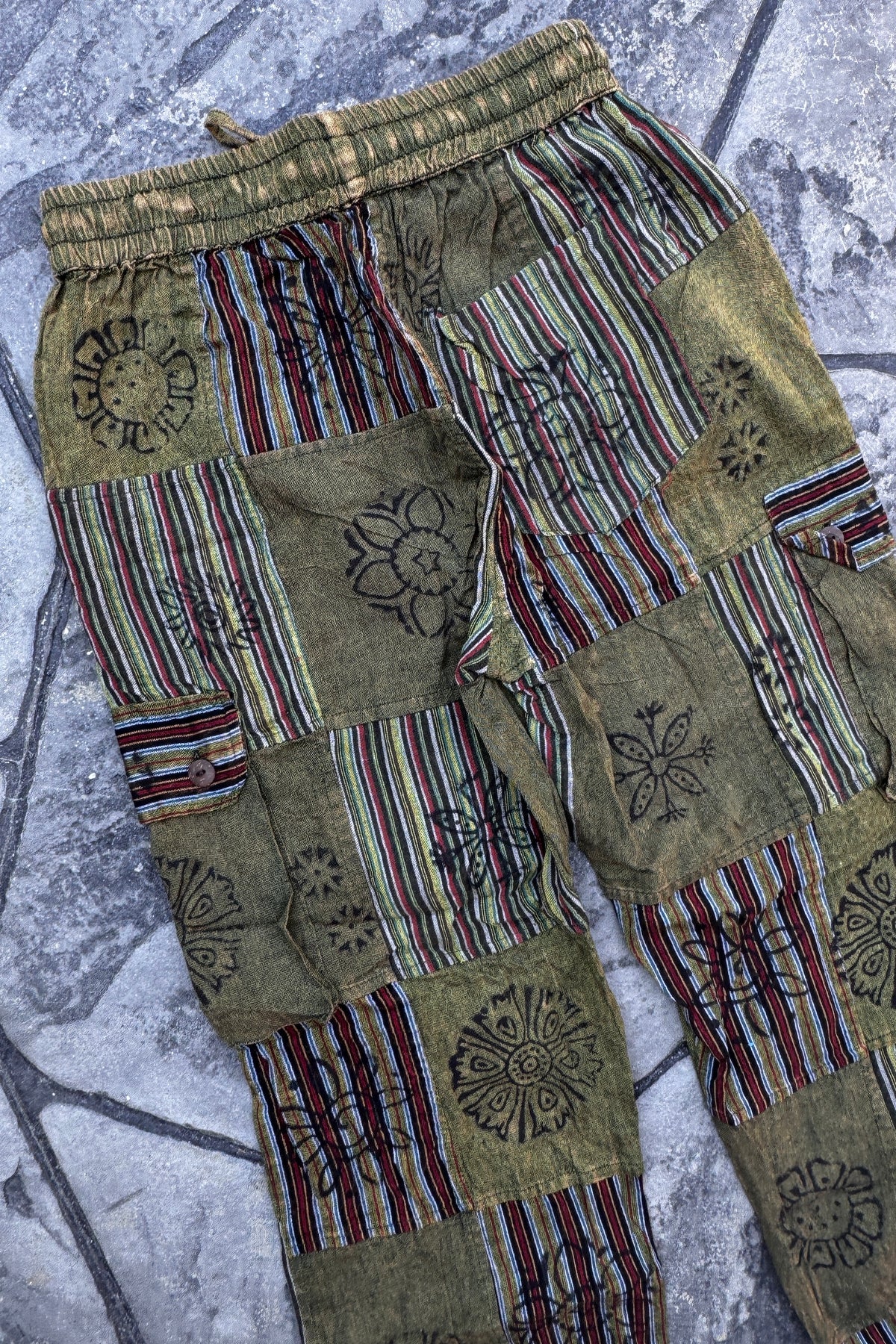 Sage Patchwork Joggers with Cargo Pockets