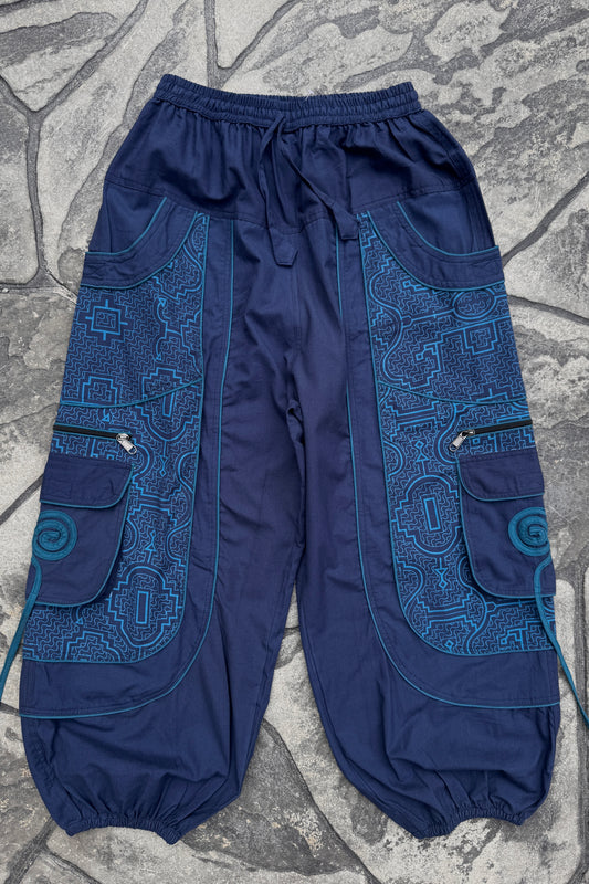 Swirl Pocket Detail Baggy Pant in Blue