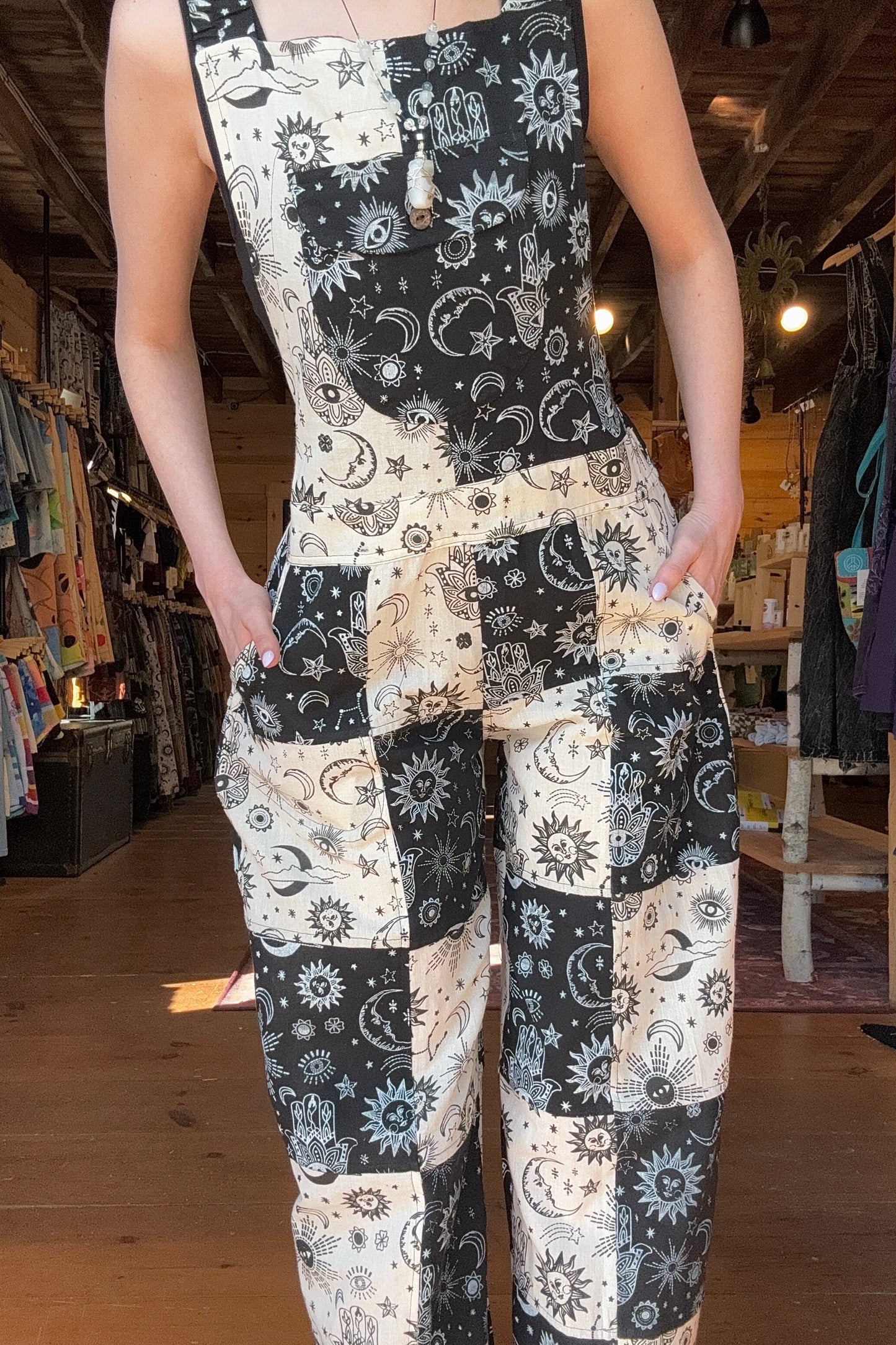Wide Leg Palazzo Jumpsuit w/ Moon Print