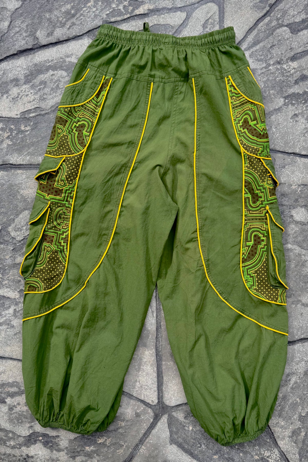 Embroidered Mushroom Baggy Pant in Green