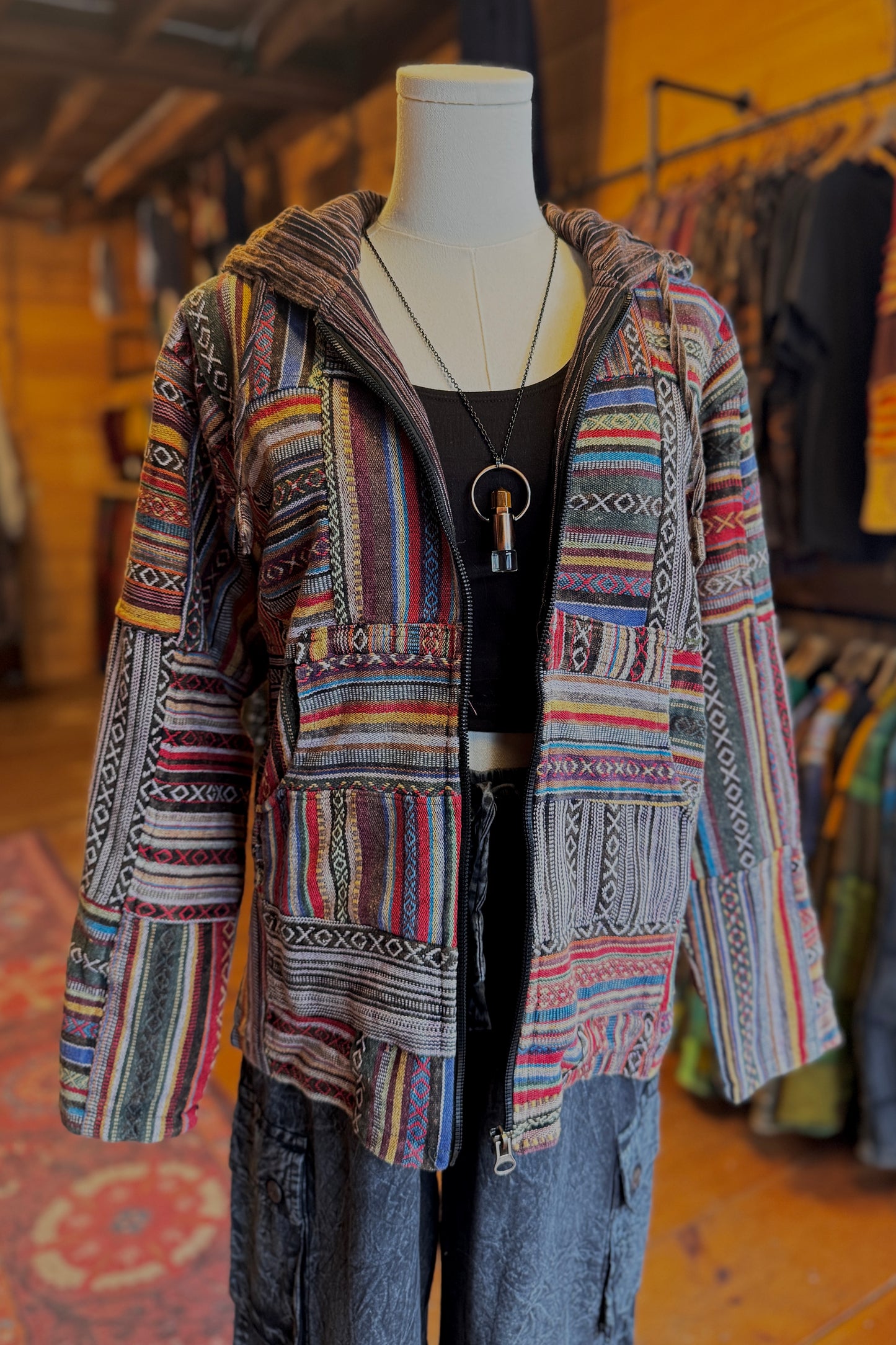 Aztec Cotton Zip-Up Hooded Jacket
