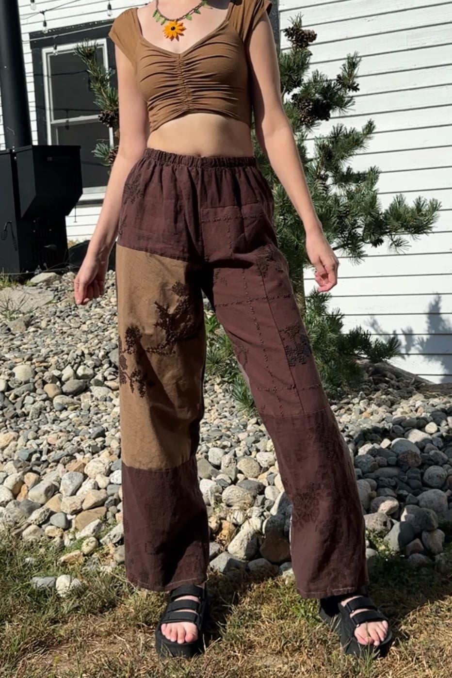 Upcycled Embroidered Pieced Pant