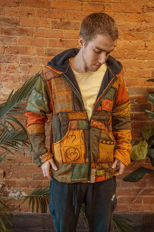 Unisex Patchwork Fleece Lined Hooded Jacket