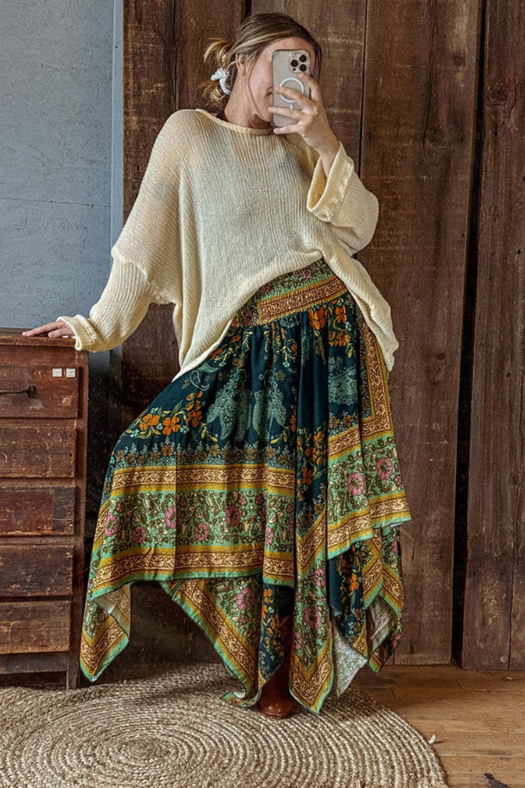 Smock Waist Fairy Hem Skirt in Pine