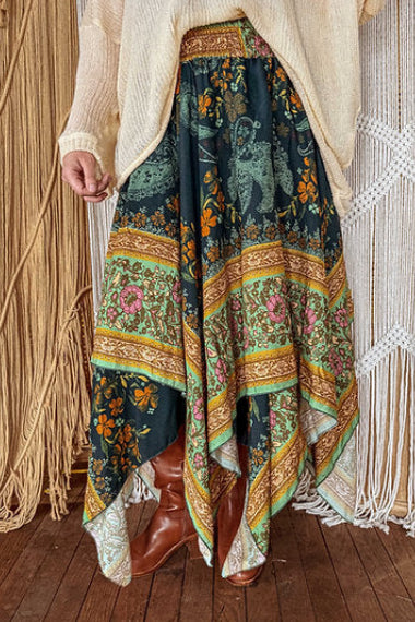 Smock Waist Fairy Hem Skirt in Pine