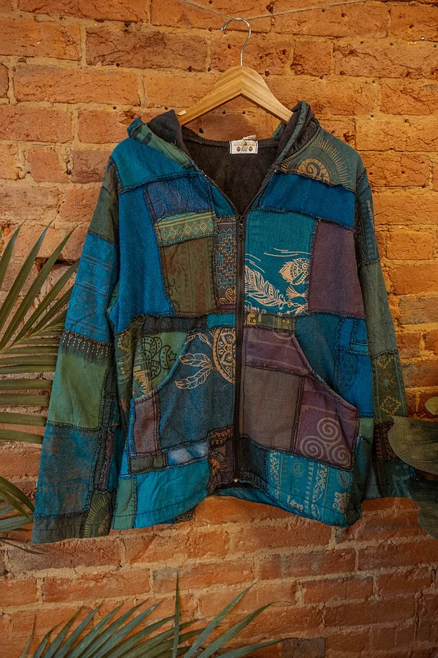 Unisex Patchwork Fleece Lined Hooded Jacket