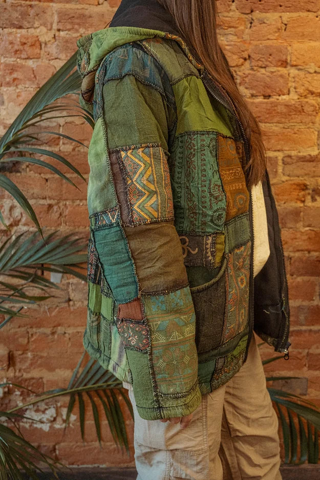 Unisex Patchwork Fleece Lined Hooded Jacket