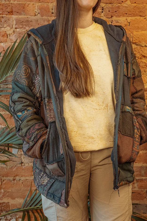 Unisex Patchwork Fleece Lined Hooded Jacket