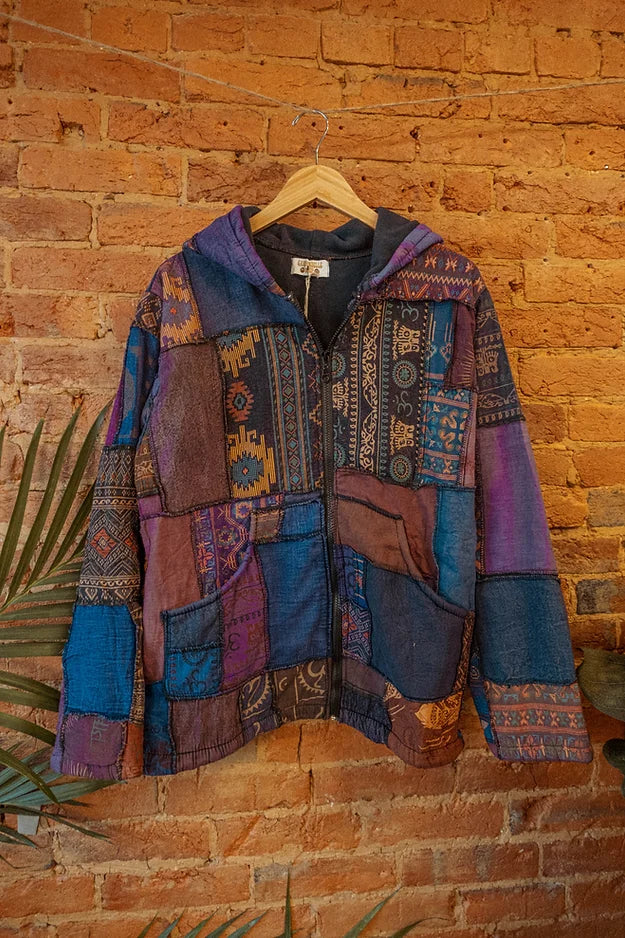 Unisex Patchwork Fleece Lined Hooded Jacket