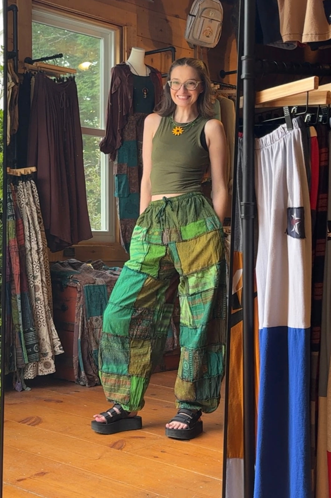 Recycled Patchwork Elastic Waist Joggers