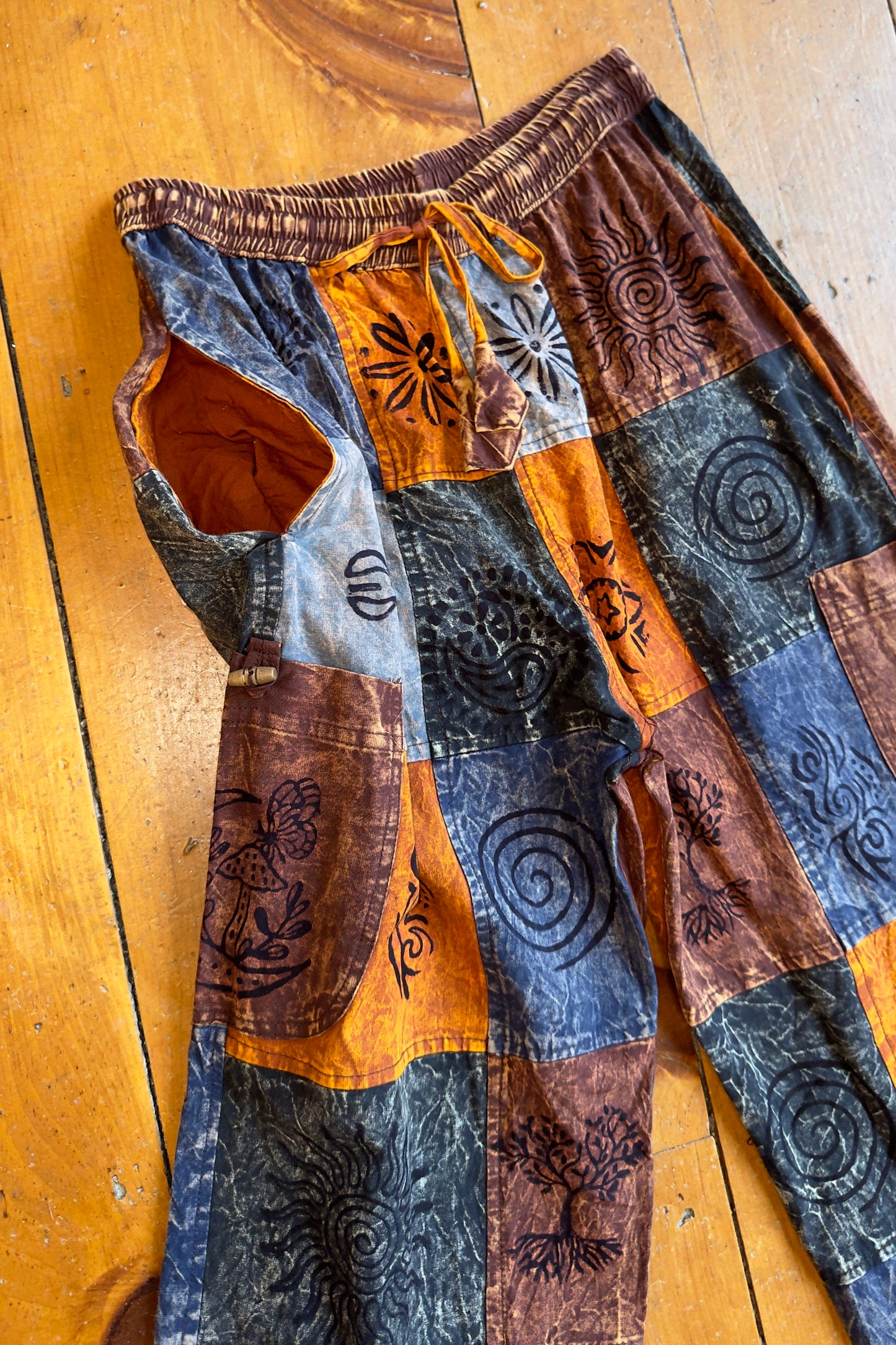 Orange Patchwork Block Print Pant