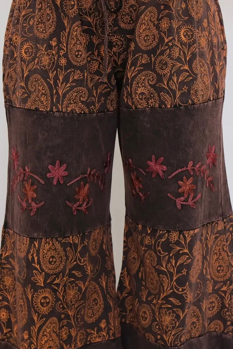 Paisley Embroidered Wide Leg Pants