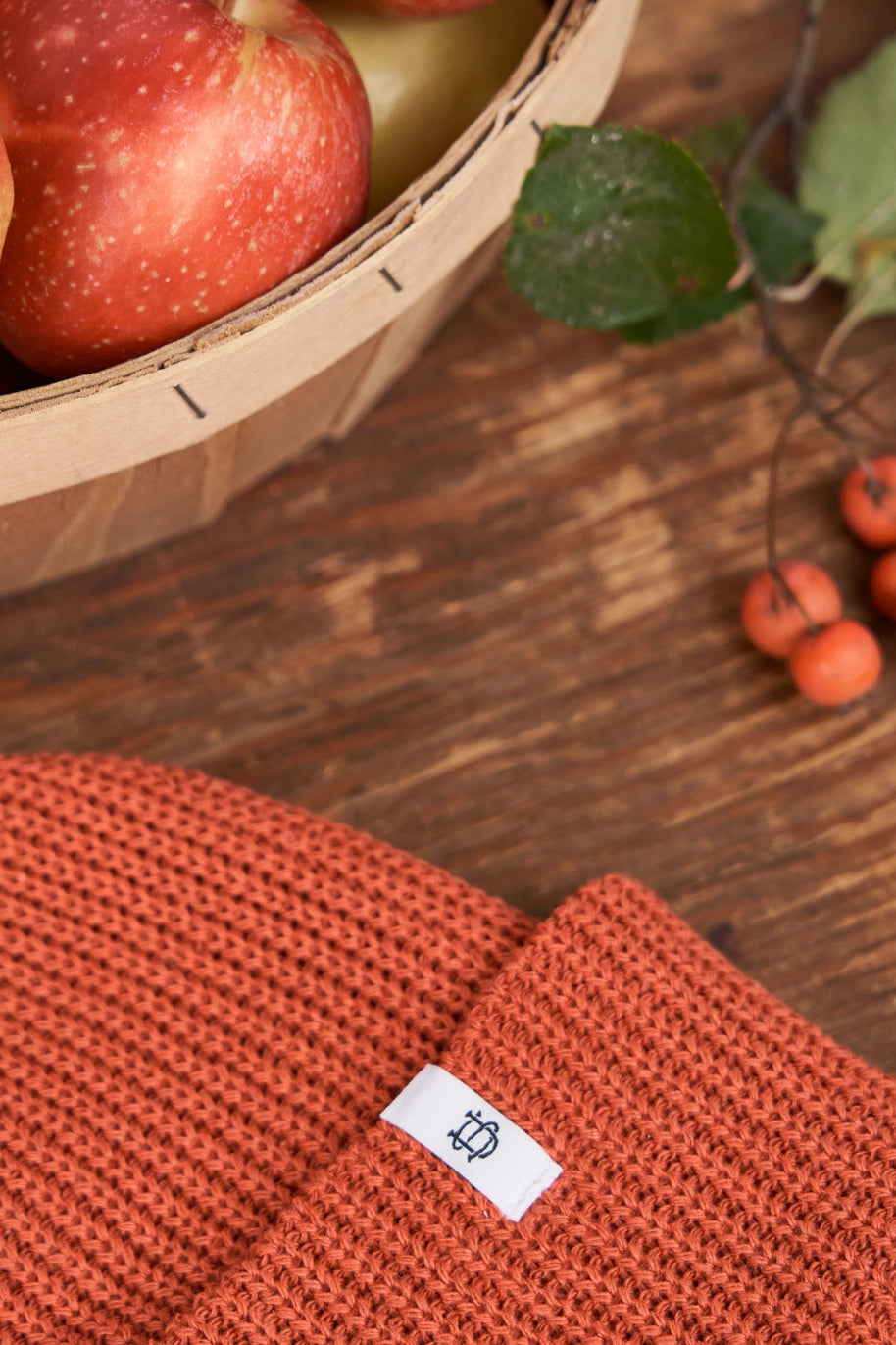 Upcycled Cotton Beanie in Spice